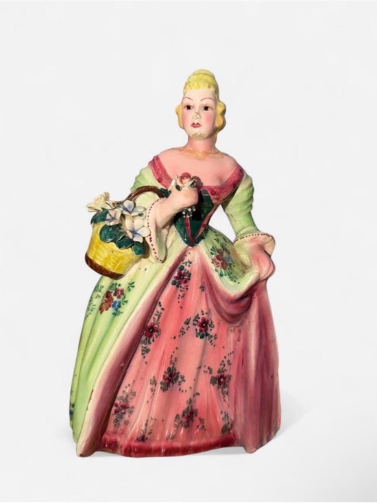Vintage Other - Vintage 1950s Italian Porcelain Victorian Lady Figurine- Pink & Green Floral